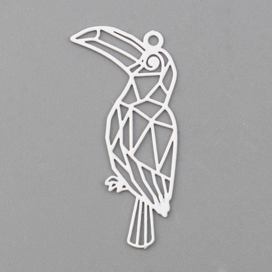 Picture of Brass Filigree Stamping Charms White Bird Animal Filigree Painted 27mm x 13mm, 20 PCs                                                                                                                                                                         