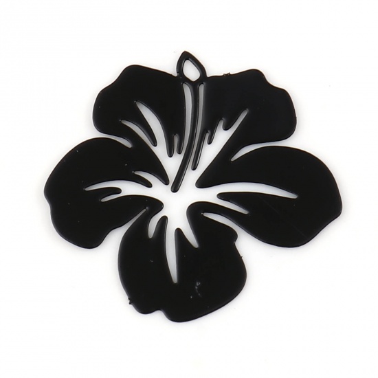 Picture of Brass Filigree Stamping Charms Black Flower Painted 21mm x 19mm, 20 PCs                                                                                                                                                                                       