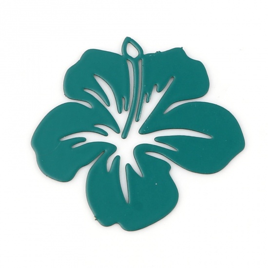 Picture of Brass Filigree Stamping Charms Dark Green Flower Painted 21mm x 19mm, 20 PCs                                                                                                                                                                                  
