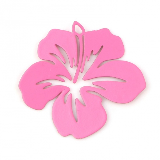 Picture of Brass Filigree Stamping Charms Pink Flower Painted 21mm x 19mm, 20 PCs                                                                                                                                                                                        