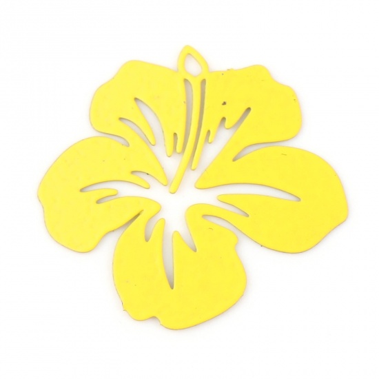 Picture of Brass Filigree Stamping Charms Yellow Flower Painted 21mm x 19mm, 20 PCs                                                                                                                                                                                      