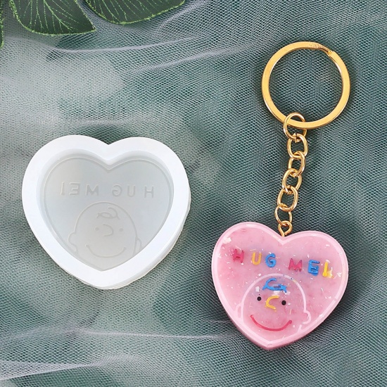 Picture of Silicone Resin Mold For Jewelry Making Pendant Heart White 5.5cm x 5cm, 1 Piece