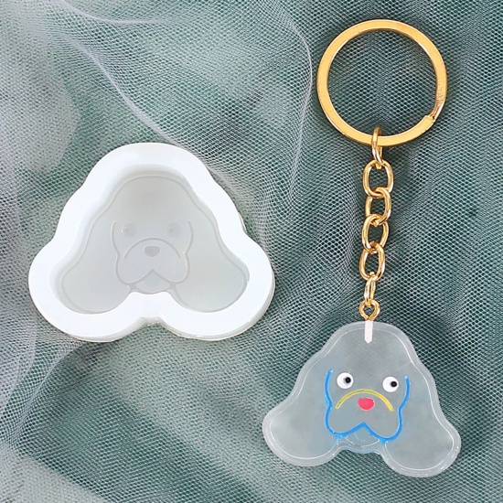 Picture of Silicone Resin Mold For Jewelry Making Pendant Dog Animal White 5.5cm x 4.3cm, 1 Piece