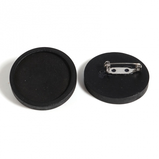 Immagine di Acciaio Inossidabile & Legno Basi per Cabochon Spilla Accessori Tondo Nero Basi per Cabochon (Addetti 3cm ) 3.5cm, 5 Pz
