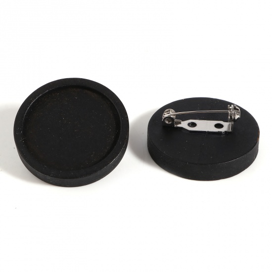 Immagine di Acciaio Inossidabile & Legno Basi per Cabochon Spilla Accessori Tondo Nero Basi per Cabochon (Addetti 25mm) 30mm, 5 Pz