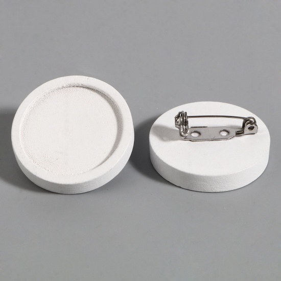 Immagine di Acciaio Inossidabile & Legno Basi per Cabochon Spilla Accessori Tondo Bianco Basi per Cabochon (Addetti 25mm) 30mm, 5 Pz