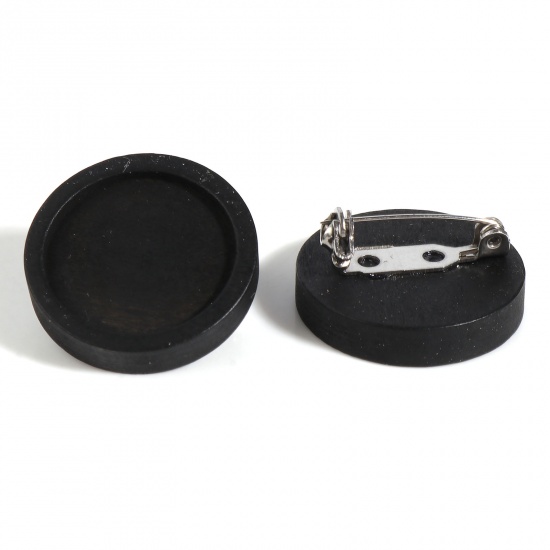 Immagine di Acciaio Inossidabile & Legno Basi per Cabochon Spilla Accessori Tondo Nero Basi per Cabochon (Addetti 20mm) 25mm, 5 Pz