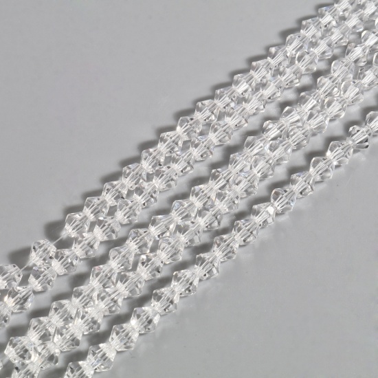 Immagine di Vetro Perline Esagono Trasparente Sezione Circa 4mm x 4mm, Foro: Circa 1mm, lunghezza: 40cm - 39.5cm, 5 Fili (Circa 98 Pezzi/Treccia)