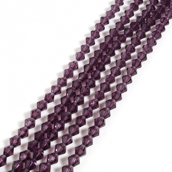 Image de Perles en Verre Hexagone Violet A Facettes, 4mm x 4mm, Trou: 1mm, 5 Enfilades (env. 98 Pcs/Enfilade)