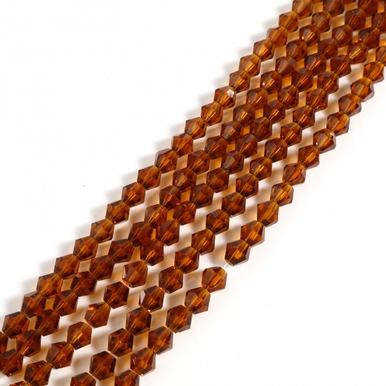 Picture of Glass Beads Hexagon Amber Faceted About 4mm x 4mm, Hole: Approx 1mm, 40cm(15 6/8") - 39.5cm(15 4/8") long, 5 Strands (Approx 98 PCs/Strand)