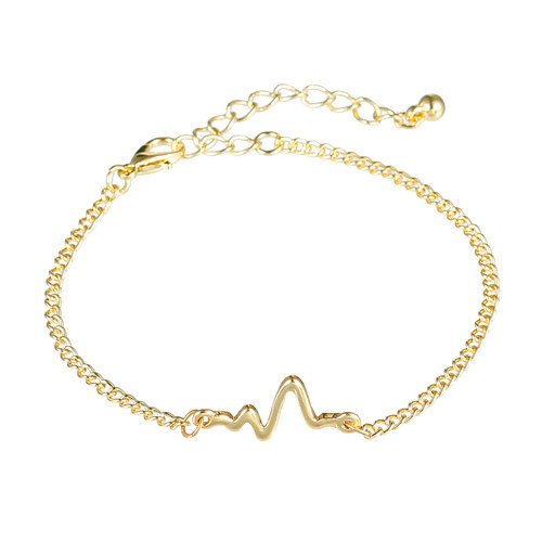 Imagen de Nueva Moda Pulseras Enlace Curb Cadena Oro Claro Heartbeat /Electrocardiogram 17.5cm longitud,1 Unidad