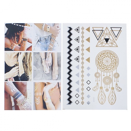 Removable Waterproof Metallic Temporary Tattoo Sticker Body Art Multicolor Dreamcatcher Pattern 21cm(8 2/8") x 15cm(5 7/8"), 1 Sheet