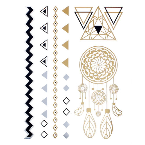 Picture of Removable Waterproof Metallic Temporary Tattoo Sticker Body Art Multicolor Dreamcatcher Pattern 21cm(8 2/8") x 15cm(5 7/8"), 1 Sheet