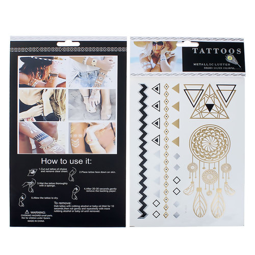 Picture of Removable Waterproof Metallic Temporary Tattoo Sticker Body Art Multicolor Dreamcatcher Pattern 21cm(8 2/8") x 15cm(5 7/8"), 1 Sheet