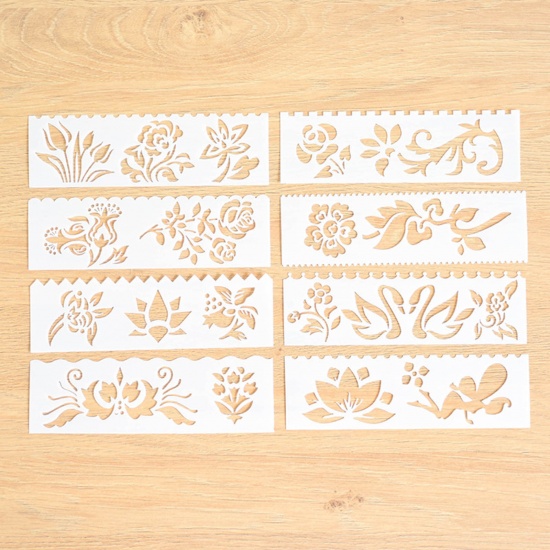 Picture of PP Drawing Template White Flower Leaves 18.3cm x 5.5cm, 1 Packet ( 8 PCs/Packet)