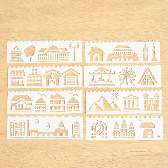 Picture of PP Drawing Template White Building 18.3cm x 5.5cm, 1 Packet ( 8 PCs/Packet)