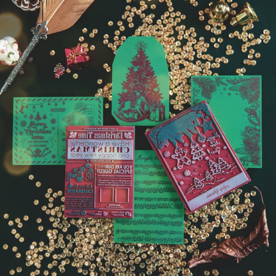 Immagine di Gomma & Spugna Natale Timbro di Tenuta Rosso & Verde Foresta 12cm x 9cm, 1 Serie