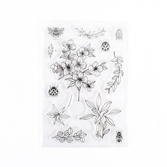 Bild von Silikon Stempel Blume Blätter Transparent, 16cm x 11cm, 1 Stück