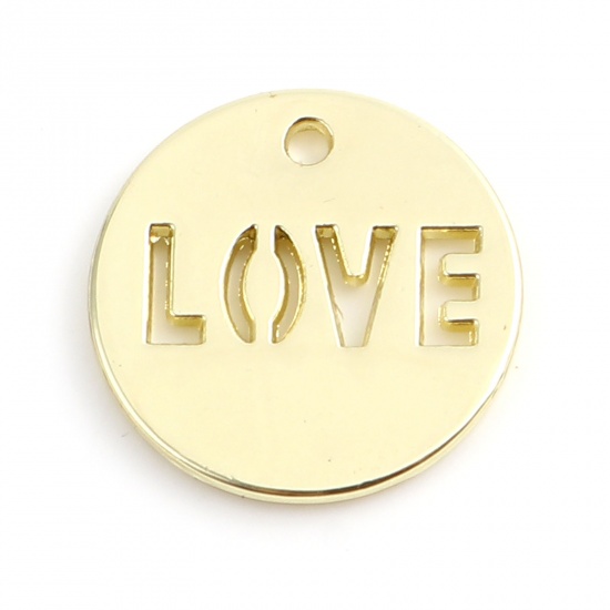 Picture of Zinc Based Alloy Valentine's Day Charms Round Gold Plated Love Symbol 14mm Dia., 10 PCs
