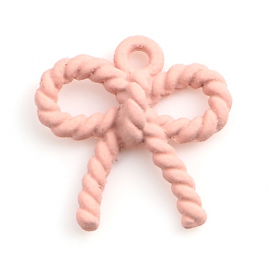 Picture of Zinc Based Alloy Charms Bowknot Pink Painted 13mm x 12mm, 10 PCs