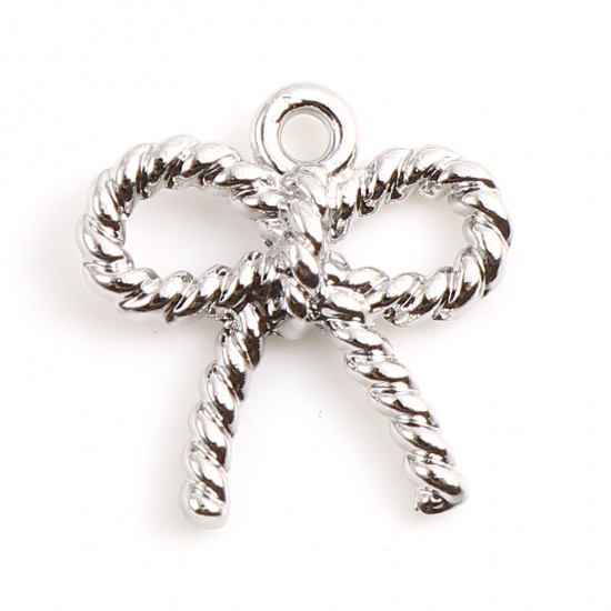 Picture of Zinc Based Alloy Charms Bowknot Silver Tone 13mm x 12mm, 10 PCs