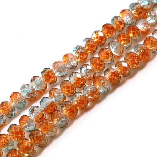 Picture of Glass Beads Round Blue & Orange Transparent Faceted About 7mm-8mm Dia, Hole: Approx 1.4mm, 41.5cm(16 3/8") - 41cm(16 1/8") long, 2 Strands (Approx 70 PCs/Strand)