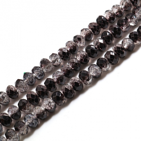 Immagine di Vetro Perline Tondo Nero Trasparente Sezione Circa 7mm-8mm Dia, Foro: Circa 1.4mm, lunghezza: 41.5cm - 41cm, 2 Fili (Circa 70 Pezzi/Treccia)