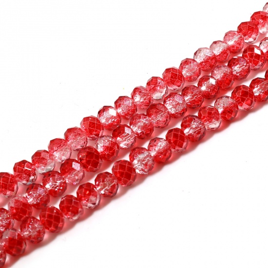 Picture of Glass Beads Round Wine Red Transparent Faceted About 7mm-8mm Dia, Hole: Approx 1.4mm, 41.5cm(16 3/8") - 41cm(16 1/8") long, 2 Strands (Approx 70 PCs/Strand)