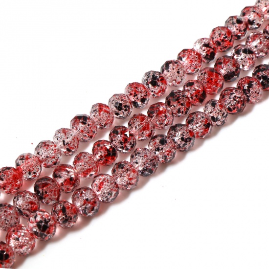 Picture of Glass Beads Round Wine Red Transparent Faceted About 7mm-8mm Dia, Hole: Approx 1.4mm, 41.5cm(16 3/8") - 41cm(16 1/8") long, 2 Strands (Approx 70 PCs/Strand)