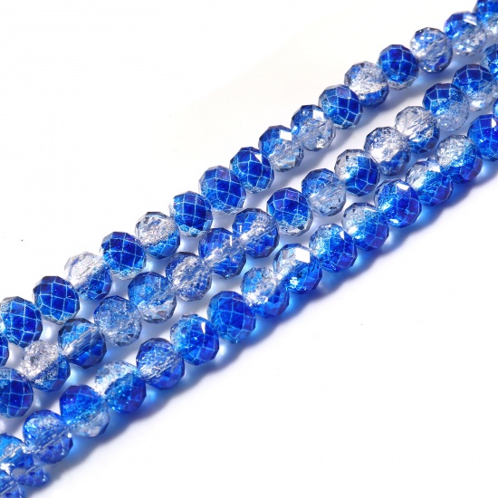 Picture of Glass Beads Round Royal Blue Transparent Faceted About 7mm-8mm Dia, Hole: Approx 1.4mm, 41.5cm(16 3/8") - 41cm(16 1/8") long, 2 Strands (Approx 70 PCs/Strand)
