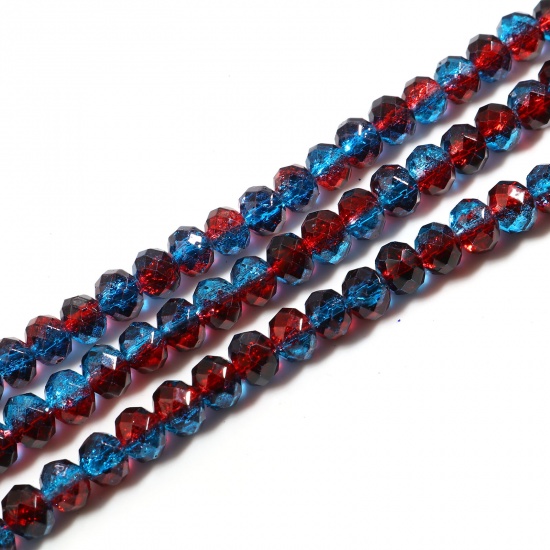 Picture of Glass Beads Round Blue & Wine Red Transparent Faceted About 7mm-8mm Dia, Hole: Approx 1.4mm, 41.5cm(16 3/8") - 41cm(16 1/8") long, 2 Strands (Approx 70 PCs/Strand)