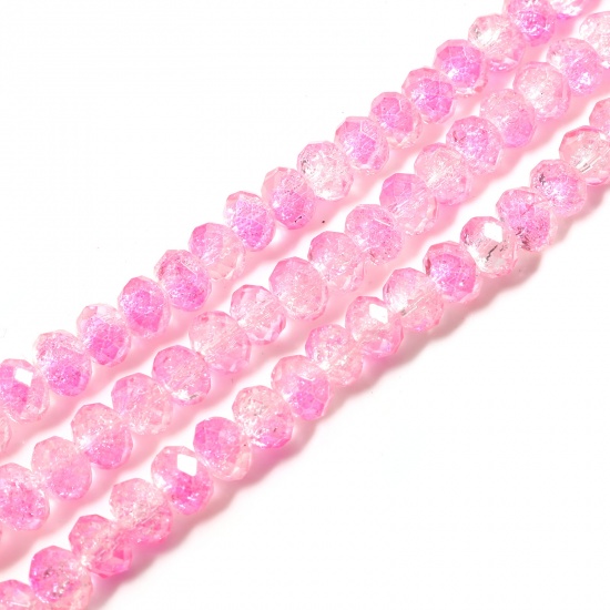 Picture of Glass Beads Round Pink Transparent Faceted About 7mm-8mm Dia, Hole: Approx 1.4mm, 41.5cm(16 3/8") - 41cm(16 1/8") long, 2 Strands (Approx 70 PCs/Strand)