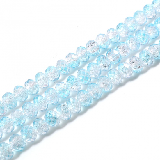 Picture of Glass Beads Round Light Blue Transparent Faceted About 7mm-8mm Dia, Hole: Approx 1.4mm, 41.5cm(16 3/8") - 41cm(16 1/8") long, 2 Strands (Approx 70 PCs/Strand)
