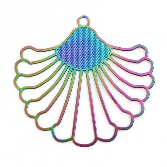Picture of Iron Based Alloy Filigree Stamping Pendants Fan-shaped Multicolor Color Plated 3.9cm x 3.7cm, 5 PCs