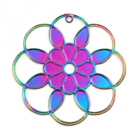 Immagine di Lega di Ferro Filigree Stamping Ciondoli Fiore Multicolore Colore Placcato 3.3cm x 3.3cm , 5 Pz