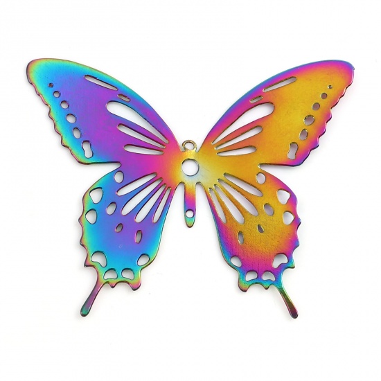 Immagine di Lega di Ferro Filigree Stamping Ciondoli Farfalla Multicolore Colore Placcato 4.4cm x 3.5cm , 5 Pz