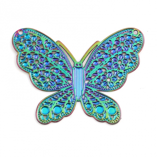 Immagine di Lega di Ferro Filigree Stamping Ciondoli Farfalla Multicolore Colore Placcato 3.5cm x 2.6cm , 5 Pz