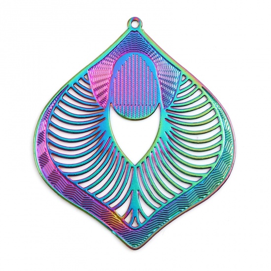 Picture of Iron Based Alloy Filigree Stamping Pendants Irregular Multicolor Filigree Color Plated 4.8cm x 4.1cm, 5 PCs