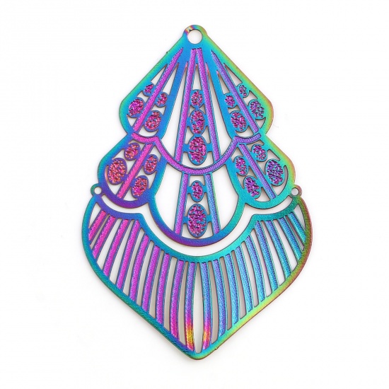 Picture of Iron Based Alloy Filigree Stamping Pendants Irregular Multicolor Filigree Color Plated 5cm x 3.4cm, 5 PCs