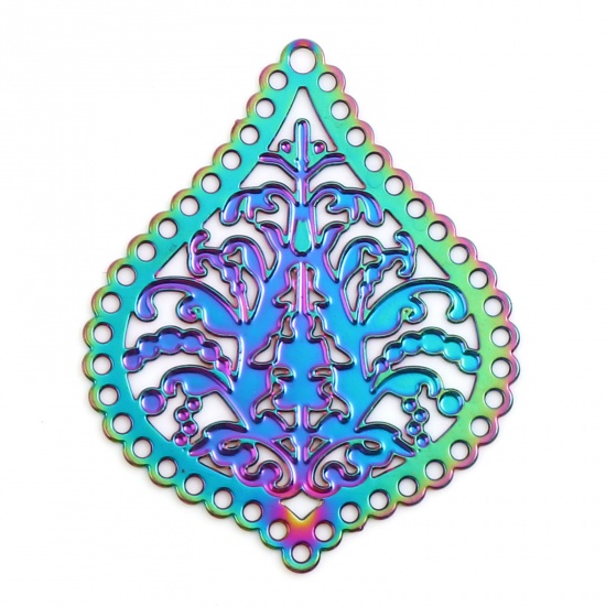 Picture of Iron Based Alloy Filigree Stamping Pendants Irregular Multicolor Filigree Color Plated 3.8cm x 3.1cm, 5 PCs