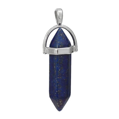 Image de (Classement B) Pierre de Naisssance décembre - Pendentifs Gemme Yoga en Lapis-Lazuli ( Naturel) Forme Argent Mat Bleu Foncé 4.1cm x1.4cm - 3.7cm x1.3cm, 1 Pièce