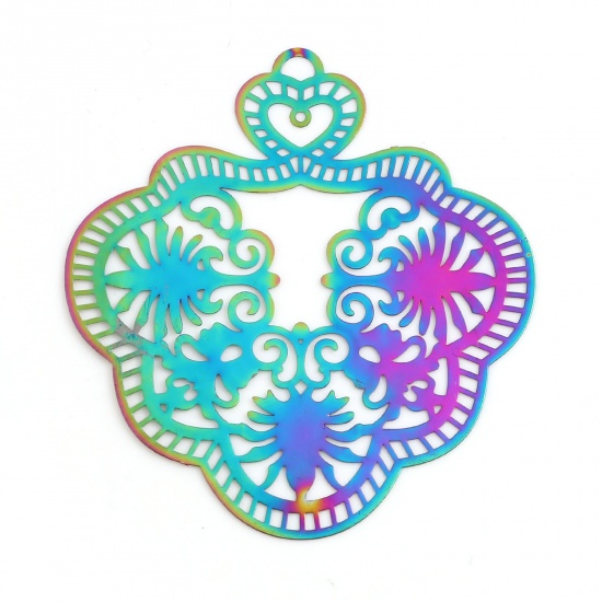 Immagine di Lega di Ferro Filigree Stamping Ciondoli Irregolare Multicolore Filigrana Colore Placcato 5.4cm x 5cm , 5 Pz