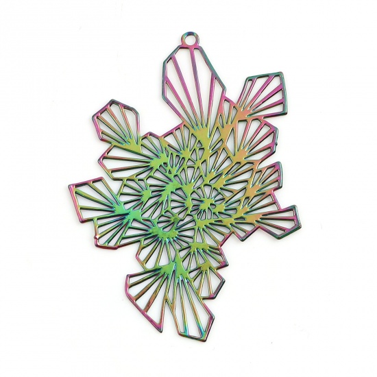 Picture of Iron Based Alloy Filigree Stamping Pendants Irregular Multicolor Stripe Color Plated 4.9cm x 3.5cm, 5 PCs