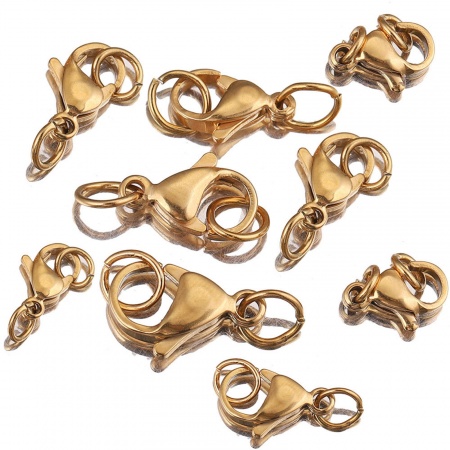 Bild von 5 Stück Edelstahl Karabinerverschluss 18K Gold plattiert Mit Bindering 14mm x 6mm