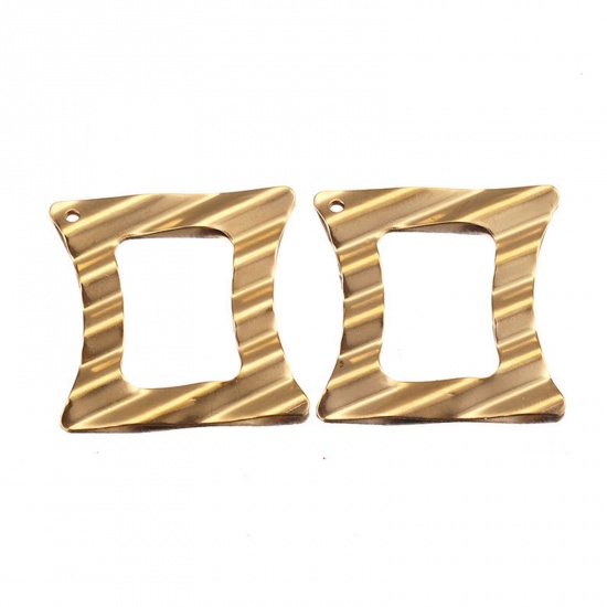 Picture of Stainless Steel Charms Irregular Gold Plated Stripe 28mm x 28mm, 2 PCs