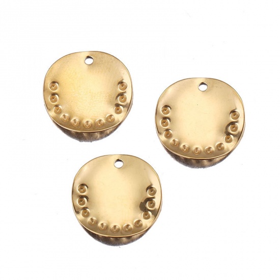 Picture of Stainless Steel Charms Round Gold Plated 16mm Dia., 2 PCs