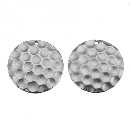 Picture of Stainless Steel Charms Round Silver Tone Hexagon 28mm Dia., 5 PCs