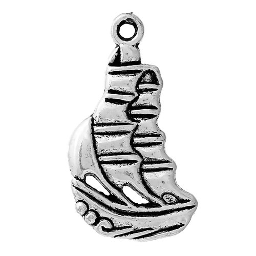 Picture of Zinc Based Alloy Charms Sailing Boat Antique Silver 22mm( 7/8") x 13mm( 4/8"), 50 PCs