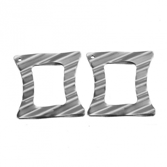 Picture of Stainless Steel Charms Irregular Silver Tone Stripe 28mm x 28mm, 5 PCs