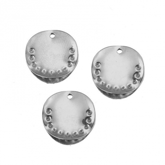 Picture of Stainless Steel Charms Round Silver Tone 16mm Dia., 5 PCs